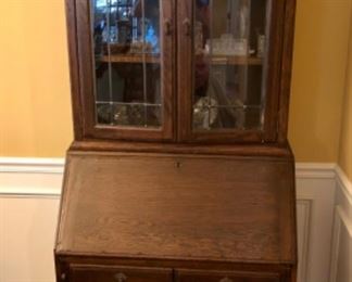 Ethan Allen Charter Oak secretary desk with leaded glass