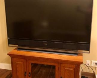 60” Sony TV, oak tv stand