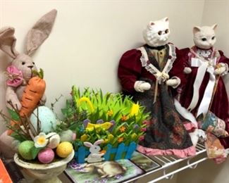 Easter decor, porcelain cat dolls