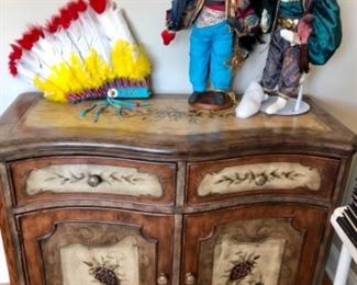 Painted chest, porcelain pirate cats