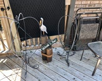 Hanging basket wire stands, lounge chairs