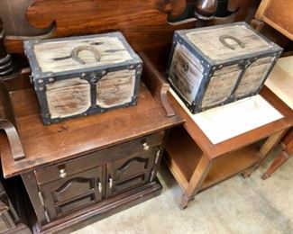 Marble top end tables, storage trunks 