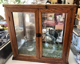Antique oak tabletop display cabinet