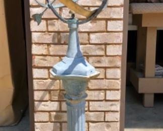 Metal globe garden decor, cast iron pagoda 