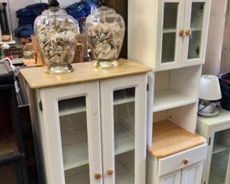 Shell ginger jar lamps, misc storage cabinets