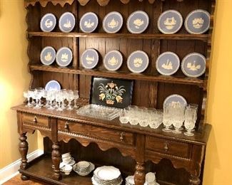 Ethan Allen Charter Oak step back large hutch. Wedgwood collector plates