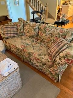 9.   Sofa by Ethan Allen (lots of wear)  27”H x 38”D x 80”L $100