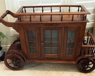 Mahogany Stagecoach Bar/Tea Cart, 33" x 51" x 19"
