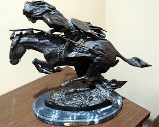 "Cheyenne" Bronze Statue Sculpture By Frederic Remington, 19" x 22" x 10", On Marble Base
