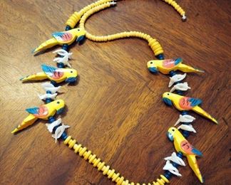 Animal Themed Necklaces QTY 9, Including Carved Wood Giraffes, Fish, Parrots, Elephants, And More