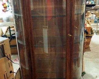 Solid Wood Rounded Glass Front Curio Cabinet With Glass Shelves, Includes Keys, 63" x 33.5" x 16"