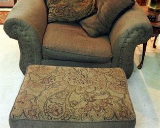 Eva Furniture Over-sized Upholstered Arm Chair (30" x 50" x 38") With Matching Ottoman And Throw Pillows