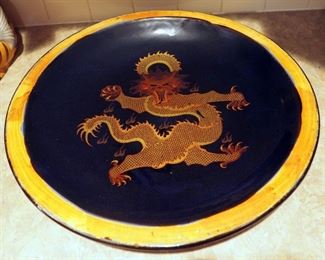 20" Always Azul Pottery Painted Dragon Bowl