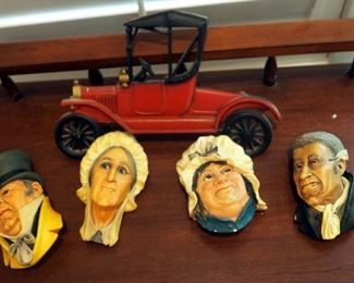 Vintage Bosson Chalkware Dickens Wall Hanging Ornaments QTY 4 Including Mr. Wilkins Micawber Mrs. Sarah Gamp, Uriah Heep, And More