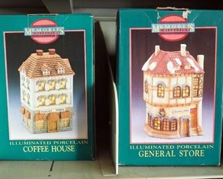 Collectible "Hershey's" Christmas Ornaments Qty 14 And "Memories Collection" Illuminated Porcelain Town Buildings Qty 5