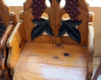 Matching Hand Crafted Carved Back Armchairs, Qty 2, Back Height 40", Seat Height 16.5", 22.5" Wide