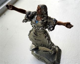 Masterworks Fine Pewter Collectible Figurines Including Sacajawea, Desert Flower, Wilderness Scout, Grizzly Bear, And Bison, Total Qty 7 Pieces