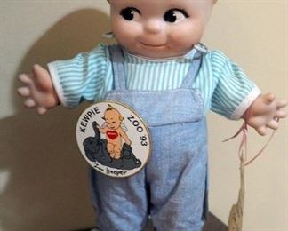 Vintage 1974 Vinyl Cameo Kewpie Doll In Original Box, 15" Tall, And 1993 Porcelain Kewpie Zookeeper, 9.75" Tall