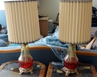 35" Vintage Art Glass Table Lamps, Qty 2