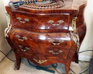 Solid Wood 3-Drawer Bombay Chest With Dovetail Construction And Inlaid Drawer Fronts, Missing Stone Top, 32" x 33" x 17"