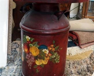Hand Painted Metal Milk Can Table, 24" x 22" Round