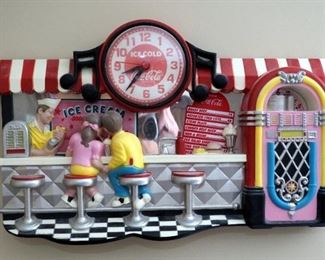 Ice Cold Coca Cola Battery Operated Ice Cream Parlor Wall Clock, 13" x 21"