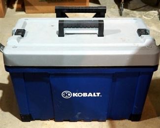 Kobalt Portable Rolling Tool Chest (16" x 24" x 15"), Contents Include Leather Carpenter's Belt, Hand File Assortment, Screwdrivers, And More