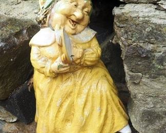 Cast Garden Gnomes QTY 3, Lawn Jockey, And Wind Chimes