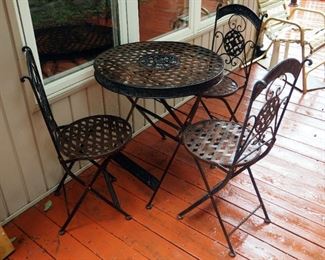 Folding Metal Patio Table With 3 Matching Chairs 29" x 27.5" Round