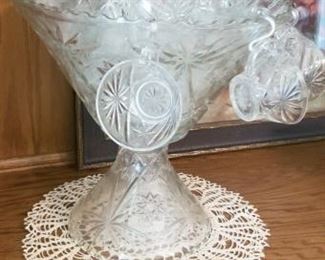 Large vintage Punch bowl set with stand, bowl, cups and hangers