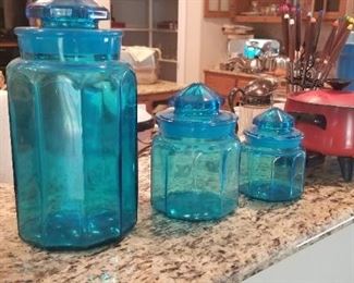 Vibrant blue glass canisters set