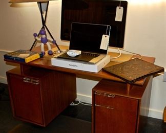 1937 Gilbert Rohde desk for Herman Miller, oak with Lucite handles
