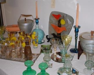 Higgins art glass and vintage barware