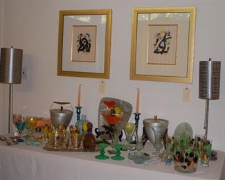 Art glass, barware and Jean Miro prints