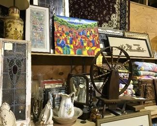 Quilts, stained glass, paintings