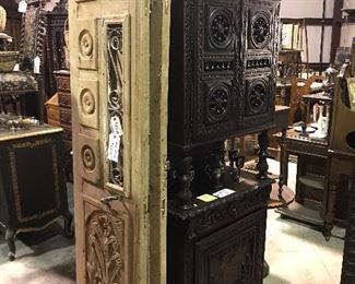 Carved French doors. French Breton cabinet