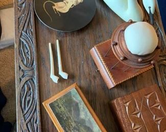 Wood Boxes, Signed Swan, Clay Pipes