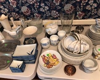 very very old, but incomplete, set of china; some Asian things, some Lenox