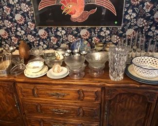 69" wooden buffet, with lots of good things on it
