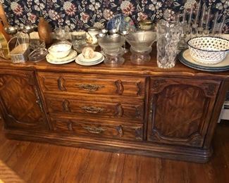 Wooden buffet, 69", with lots of good things on it
