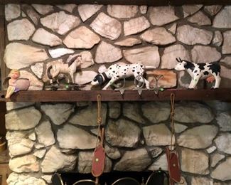 animals over the fireplace