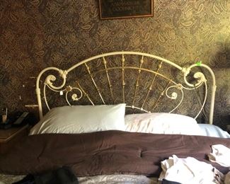gold and white brass bed head