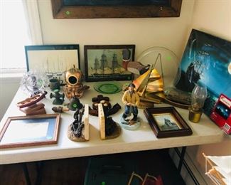 diving helmet, statue, great bookends up front, and some artwork too
