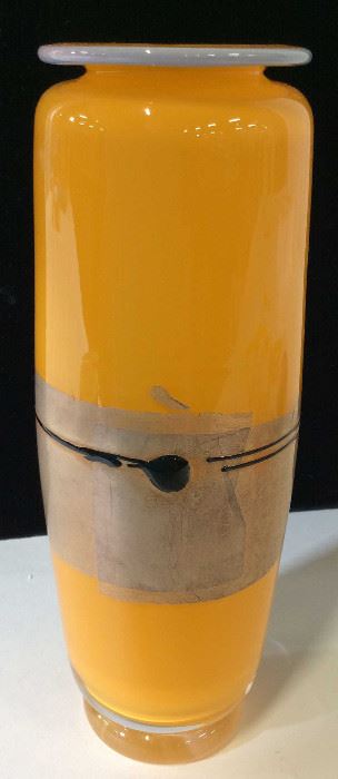 SIGNED Modernist Orange Art Glass Vase