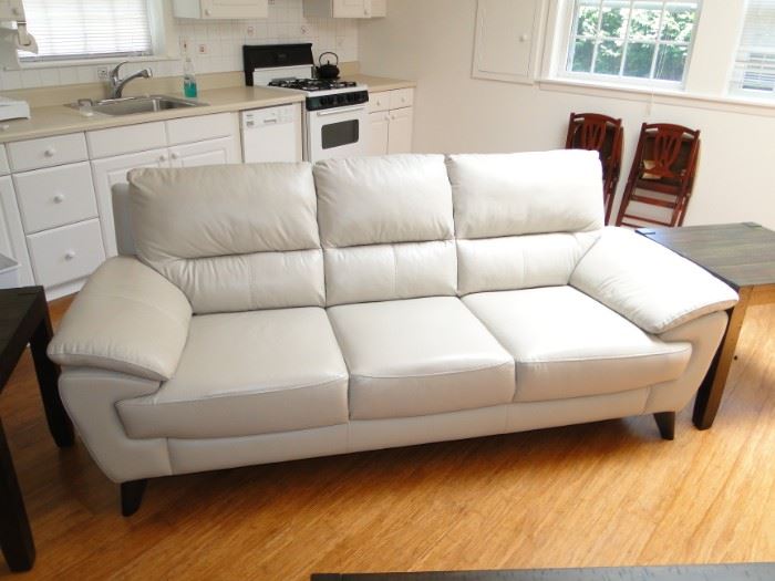 Raymour and Flanigan off white Leather Sofa $500 fairly new!