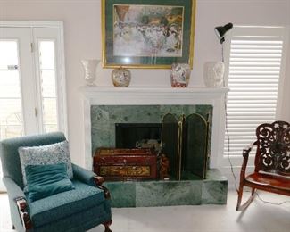 Art, Cut Glass Vases, Oriental Chest, Vintage c. 40's chair, Turn of C. Carved Rocking Chair from New Orlreans