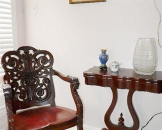 Darling Harp Base Game Table, Oriental Art, Gorgeous Cut Glass Vase