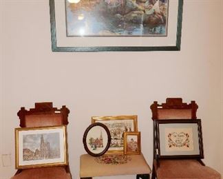 Pr. Victorian Chairs, Pretty Bench, Framed Art