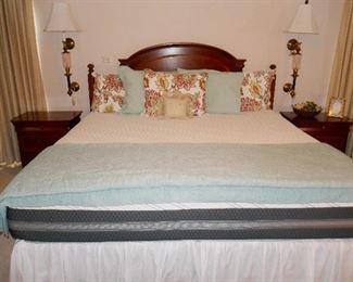 Nearly New $2,600 Sealy Beautyrest BLACK King Size Mattress, Pr. Vintage Cut Glass Lamps that mount on wall on either side of bed