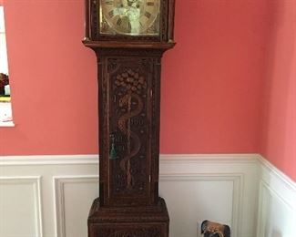Antique late 1700 Carved English grandfather clock by Cranshaw of Rotheram